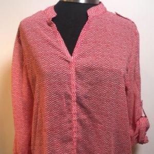 Antilia Femme Womens Red White Semi Sheer Blouse